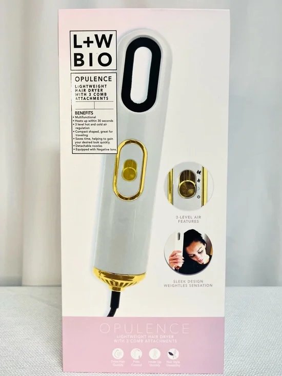Opulence Lightweight Hair Dryer in White & Gold - Picture 1 of 3